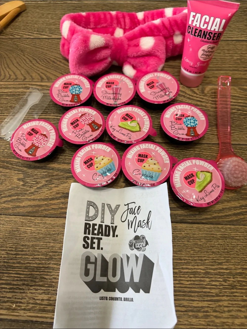 Bright Pink DIY Facial Mask Kit with Headband & Facial Cleanser GLOW FUN GIRLS!